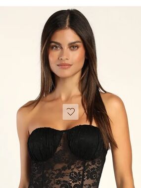 Lulus Romantic Thrill Strapless Black Lace Bustier Bodysuit NWOT